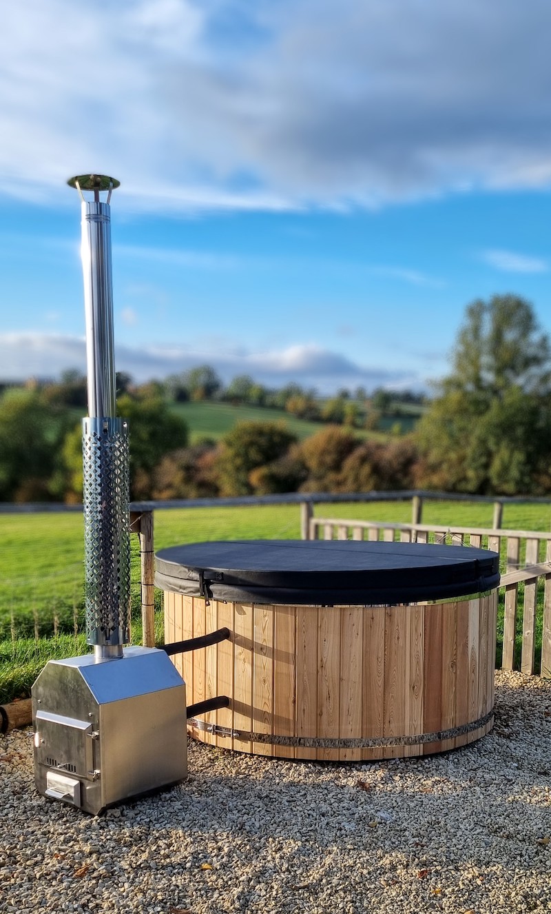 6 seat wood-fired hot tub at our showroom in the Cotswolds, Oxfordshire